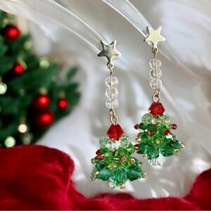 Exquisite Christmas Tree Faux Crystal Decor Dangle Earrings Cute‎ Cartoon Style